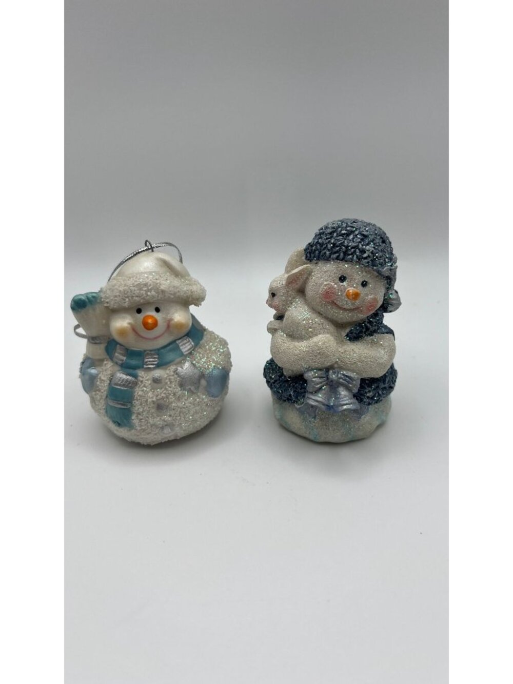 Snowman Figurine & Ornament Glittered Ceramic Set